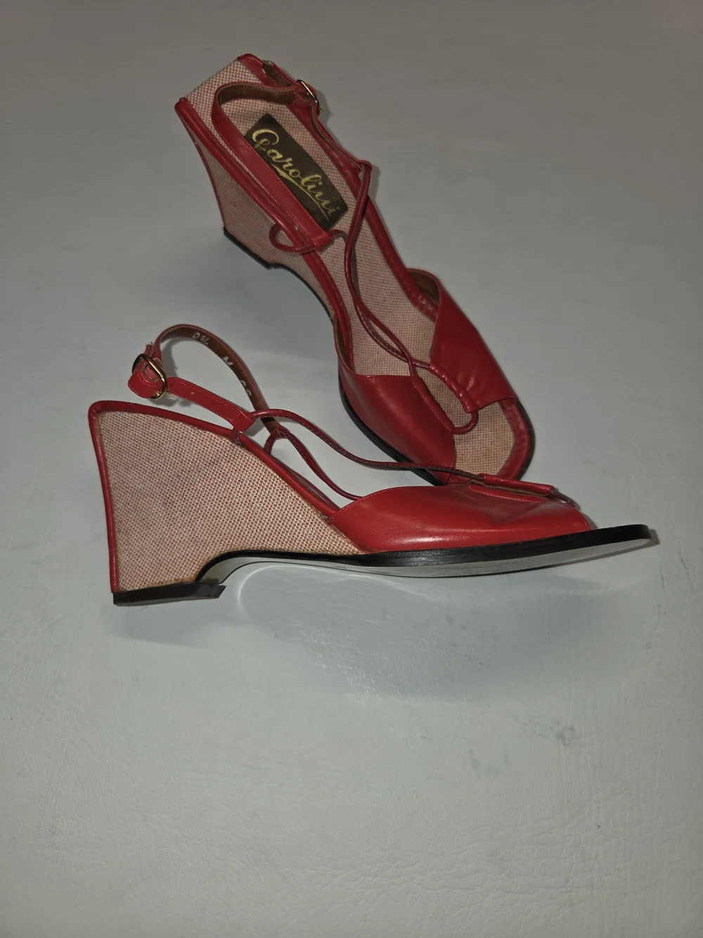 Red Women's Open-Toe Slingback Wedge Sandals Vintage 60s